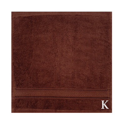 منشفة الوجه المليئة بالألوان (براون) مونوجرام (30 × 30 سم - مجموعة من 6) بنسبة 100 ٪ من القطن ، أو الماصة والسريعة الجافة ، وعالية الجودة بياضات حمام - 500 جي إس إم أبيض رسالة "K"