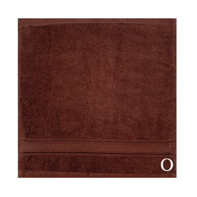 Daffodil (Brown) Monogrammed Face Towel (30 x 30 Cm - Set of 6) 100% Cotton, Absorbent and Quick dry, High Quality Bath Linen- 500 Gsm White Thread Letter "O"