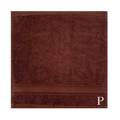 Daffodil (Brown) Monogrammed Face Towel (30 x 30 Cm - Set of 6) 100% Cotton, Absorbent and Quick dry, High Quality Bath Linen- 500 Gsm White Thread Letter "P"