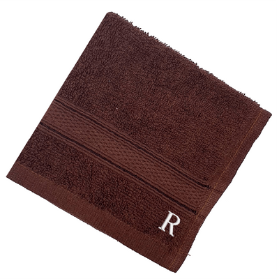 Daffodil (Brown) Monogrammed Face Towel (30 x 30 Cm - Set of 6) 100% Cotton, Absorbent and Quick dry, High Quality Bath Linen- 500 Gsm White Thread Letter "R"