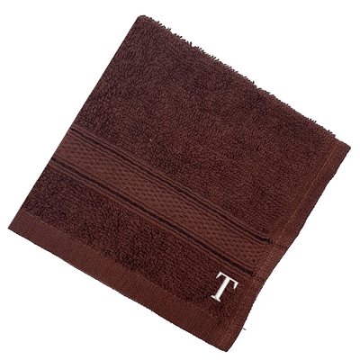 Daffodil (Brown) Monogrammed Face Towel (30 x 30 Cm - Set of 6) 100% Cotton, Absorbent and Quick dry, High Quality Bath Linen- 500 Gsm White Thread Letter "T"