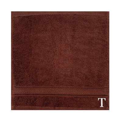 Daffodil (Brown) Monogrammed Face Towel (30 x 30 Cm - Set of 6) 100% Cotton, Absorbent and Quick dry, High Quality Bath Linen- 500 Gsm White Thread Letter "T"