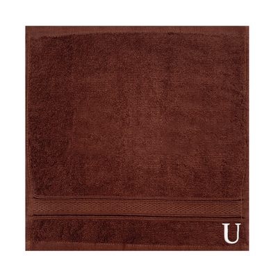 Daffodil (Brown) Monogrammed Face Towel (30 x 30 Cm - Set of 6) 100% Cotton, Absorbent and Quick dry, High Quality Bath Linen- 500 Gsm White Thread Letter "U"