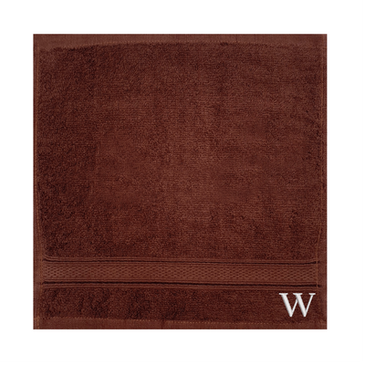 Daffodil (Brown) Monogrammed Face Towel (30 x 30 Cm - Set of 6) 100% Cotton, Absorbent and Quick dry, High Quality Bath Linen- 500 Gsm White Thread Letter "W"