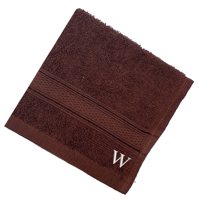 Daffodil (Brown) Monogrammed Face Towel (30 x 30 Cm - Set of 6) 100% Cotton, Absorbent and Quick dry, High Quality Bath Linen- 500 Gsm White Thread Letter "W"