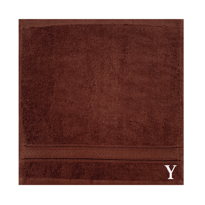 Daffodil (Brown) Monogrammed Face Towel (30 x 30 Cm - Set of 6) 100% Cotton, Absorbent and Quick dry, High Quality Bath Linen- 500 Gsm White Thread Letter "Y"