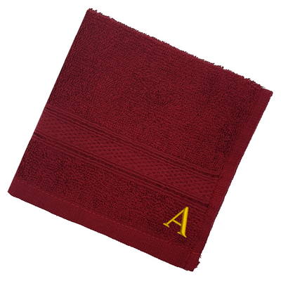 Daffodil (Burgundy) Monogrammed Face Towel (30 x 30 Cm - Set of 6) 100% Cotton, Absorbent and Quick dry, High Quality Bath Linen- 500 Gsm Golden Thread Letter "A"