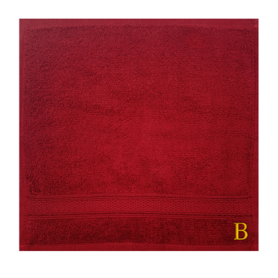 Daffodil (Burgundy) Monogrammed Face Towel (30 x 30 Cm - Set of 6) 100% Cotton, Absorbent and Quick dry, High Quality Bath Linen- 500 Gsm Golden Thread Letter "B"