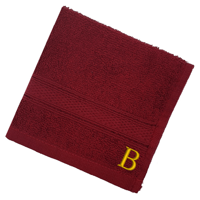 Daffodil (Burgundy) Monogrammed Face Towel (30 x 30 Cm - Set of 6) 100% Cotton, Absorbent and Quick dry, High Quality Bath Linen- 500 Gsm Golden Thread Letter "B"