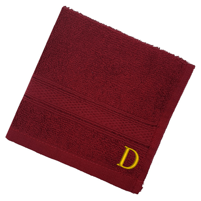 Daffodil (Burgundy) Monogrammed Face Towel (30 x 30 Cm - Set of 6) 100% Cotton, Absorbent and Quick dry, High Quality Bath Linen- 500 Gsm Golden Thread Letter "D"