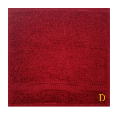 Daffodil (Burgundy) Monogrammed Face Towel (30 x 30 Cm - Set of 6) 100% Cotton, Absorbent and Quick dry, High Quality Bath Linen- 500 Gsm Golden Thread Letter "D"