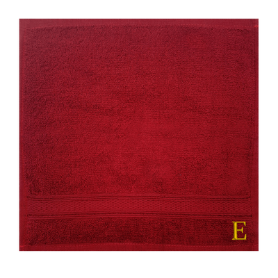 Daffodil (Burgundy) Monogrammed Face Towel (30 x 30 Cm - Set of 6) 100% Cotton, Absorbent and Quick dry, High Quality Bath Linen- 500 Gsm Golden Thread Letter "E"