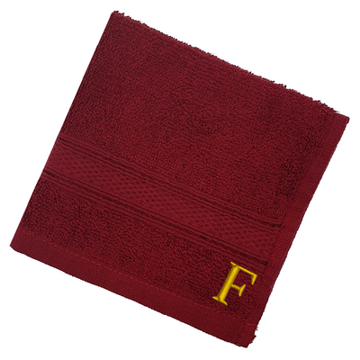 Daffodil (Burgundy) Monogrammed Face Towel (30 x 30 Cm - Set of 6) 100% Cotton, Absorbent and Quick dry, High Quality Bath Linen- 500 Gsm Golden Thread Letter "F"