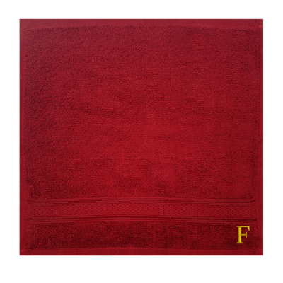 Daffodil (Burgundy) Monogrammed Face Towel (30 x 30 Cm - Set of 6) 100% Cotton, Absorbent and Quick dry, High Quality Bath Linen- 500 Gsm Golden Thread Letter "F"