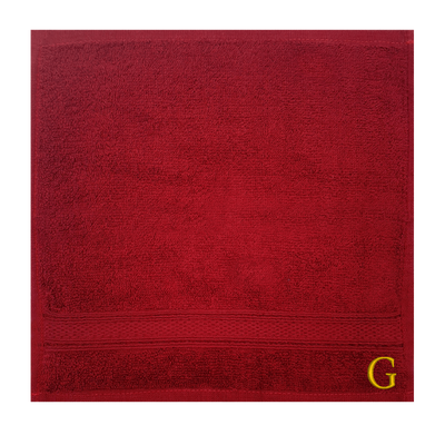 Daffodil (Burgundy) Monogrammed Face Towel (30 x 30 Cm - Set of 6) 100% Cotton, Absorbent and Quick dry, High Quality Bath Linen- 500 Gsm Golden Thread Letter "G"