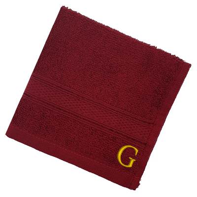 Daffodil (Burgundy) Monogrammed Face Towel (30 x 30 Cm - Set of 6) 100% Cotton, Absorbent and Quick dry, High Quality Bath Linen- 500 Gsm Golden Thread Letter "G"