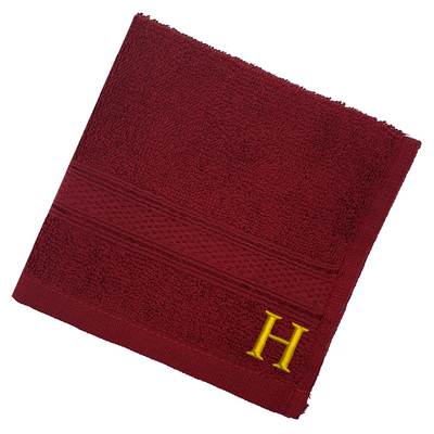 Daffodil (Burgundy) Monogrammed Face Towel (30 x 30 Cm - Set of 6) 100% Cotton, Absorbent and Quick dry, High Quality Bath Linen- 500 Gsm Golden Thread Letter "H"