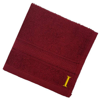 Daffodil (Burgundy) Monogrammed Face Towel (30 x 30 Cm - Set of 6) 100% Cotton, Absorbent and Quick dry, High Quality Bath Linen- 500 Gsm Golden Thread Letter "I"