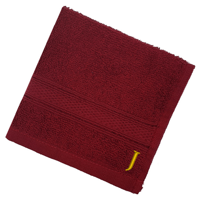 Daffodil (Burgundy) Monogrammed Face Towel (30 x 30 Cm - Set of 6) 100% Cotton, Absorbent and Quick dry, High Quality Bath Linen- 500 Gsm Golden Thread Letter "J"