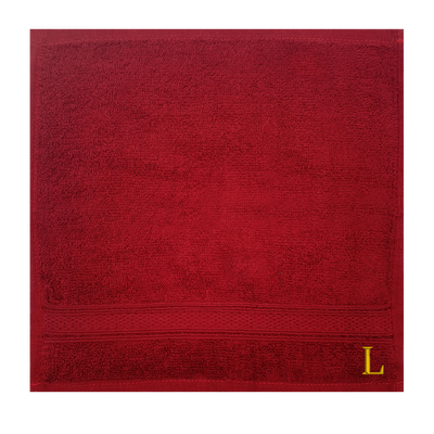 Daffodil (Burgundy) Monogrammed Face Towel (30 x 30 Cm - Set of 6) 100% Cotton, Absorbent and Quick dry, High Quality Bath Linen- 500 Gsm Golden Thread Letter "L"