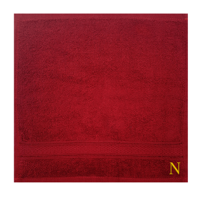 Daffodil (Burgundy) Monogrammed Face Towel (30 x 30 Cm - Set of 6) 100% Cotton, Absorbent and Quick dry, High Quality Bath Linen- 500 Gsm Golden Thread Letter "N"