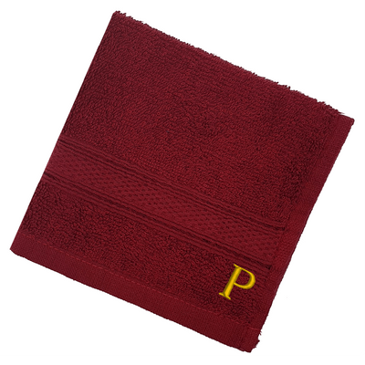 Daffodil (Burgundy) Monogrammed Face Towel (30 x 30 Cm - Set of 6) 100% Cotton, Absorbent and Quick dry, High Quality Bath Linen- 500 Gsm Golden Thread Letter "P"