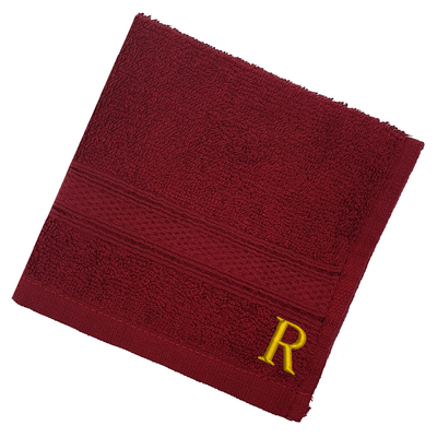 Daffodil (Burgundy) Monogrammed Face Towel (30 x 30 Cm - Set of 6) 100% Cotton, Absorbent and Quick dry, High Quality Bath Linen- 500 Gsm Golden Thread Letter "R"