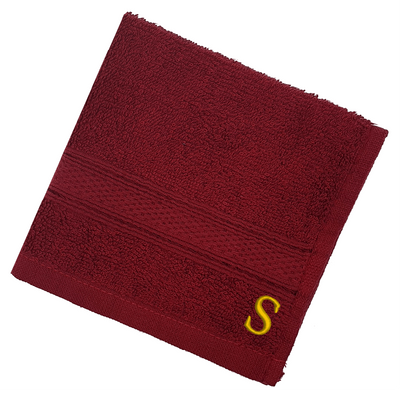 Daffodil (Burgundy) Monogrammed Face Towel (30 x 30 Cm - Set of 6) 100% Cotton, Absorbent and Quick dry, High Quality Bath Linen- 500 Gsm Golden Thread Letter "S"