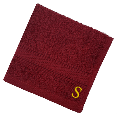 Daffodil (Burgundy) Monogrammed Face Towel (30 x 30 Cm - Set of 6) 100% Cotton, Absorbent and Quick dry, High Quality Bath Linen- 500 Gsm Golden Thread Letter "S"