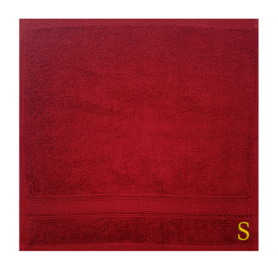 Daffodil (Burgundy) Monogrammed Face Towel (30 x 30 Cm - Set of 6) 100% Cotton, Absorbent and Quick dry, High Quality Bath Linen- 500 Gsm Golden Thread Letter "S"