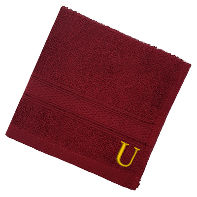 Daffodil (Burgundy) Monogrammed Face Towel (30 x 30 Cm - Set of 6) 100% Cotton, Absorbent and Quick dry, High Quality Bath Linen- 500 Gsm Golden Thread Letter "U"