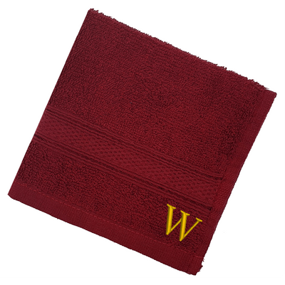 Daffodil (Burgundy) Monogrammed Face Towel (30 x 30 Cm - Set of 6) 100% Cotton, Absorbent and Quick dry, High Quality Bath Linen- 500 Gsm Golden Thread Letter "W"