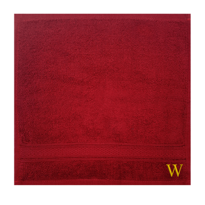 Daffodil (Burgundy) Monogrammed Face Towel (30 x 30 Cm - Set of 6) 100% Cotton, Absorbent and Quick dry, High Quality Bath Linen- 500 Gsm Golden Thread Letter "W"