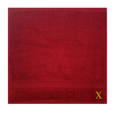 Daffodil (Burgundy) Monogrammed Face Towel (30 x 30 Cm - Set of 6) 100% Cotton, Absorbent and Quick dry, High Quality Bath Linen- 500 Gsm Golden Thread Letter "X"