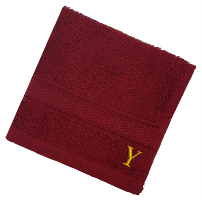 Daffodil (Burgundy) Monogrammed Face Towel (30 x 30 Cm - Set of 6) 100% Cotton, Absorbent and Quick dry, High Quality Bath Linen- 500 Gsm Golden Thread Letter "Y"