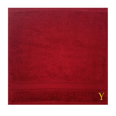 Daffodil (Burgundy) Monogrammed Face Towel (30 x 30 Cm - Set of 6) 100% Cotton, Absorbent and Quick dry, High Quality Bath Linen- 500 Gsm Golden Thread Letter "Y"