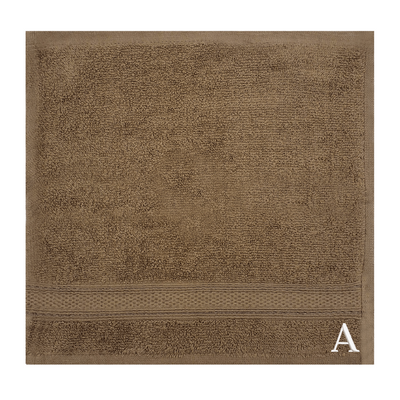 Daffodil (Dark Beige) Monogrammed Face Towel (30 x 30 Cm - Set of 6) 100% Cotton, Absorbent and Quick dry, High Quality Bath Linen- 500 Gsm White Thread Letter "A"