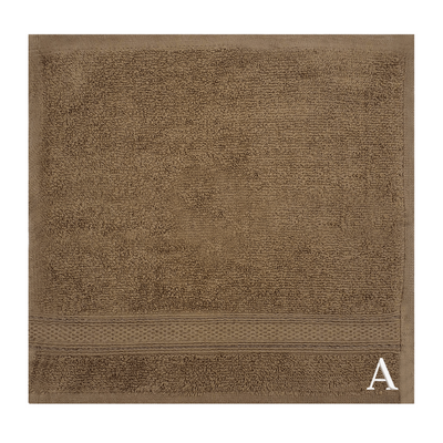 Daffodil (Dark Beige) Monogrammed Face Towel (30 x 30 Cm - Set of 6) 100% Cotton, Absorbent and Quick dry, High Quality Bath Linen- 500 Gsm White Thread Letter "A"