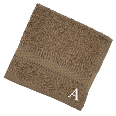 Daffodil (Dark Beige) Monogrammed Face Towel (30 x 30 Cm - Set of 6) 100% Cotton, Absorbent and Quick dry, High Quality Bath Linen- 500 Gsm White Thread Letter "A"