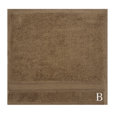 Daffodil (Dark Beige) Monogrammed Face Towel (30 x 30 Cm - Set of 6) 100% Cotton, Absorbent and Quick dry, High Quality Bath Linen- 500 Gsm White Thread Letter "B"