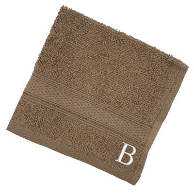 Daffodil (Dark Beige) Monogrammed Face Towel (30 x 30 Cm - Set of 6) 100% Cotton, Absorbent and Quick dry, High Quality Bath Linen- 500 Gsm White Thread Letter "B"