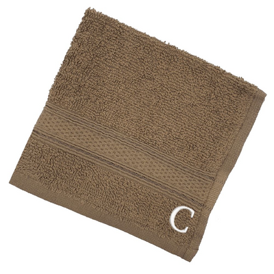 Daffodil (Dark Beige) Monogrammed Face Towel (30 x 30 Cm - Set of 6) 100% Cotton, Absorbent and Quick dry, High Quality Bath Linen- 500 Gsm White Thread Letter "C"