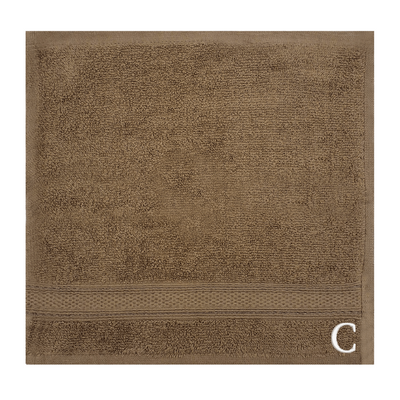 Daffodil (Dark Beige) Monogrammed Face Towel (30 x 30 Cm - Set of 6) 100% Cotton, Absorbent and Quick dry, High Quality Bath Linen- 500 Gsm White Thread Letter "C"