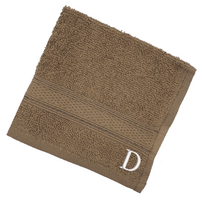 Daffodil (Dark Beige) Monogrammed Face Towel (30 x 30 Cm - Set of 6) 100% Cotton, Absorbent and Quick dry, High Quality Bath Linen- 500 Gsm White Thread Letter "D"