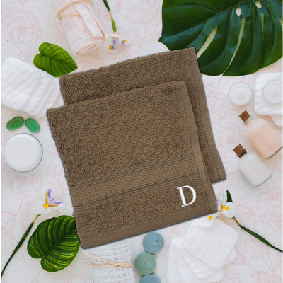 Daffodil (Dark Beige) Monogrammed Face Towel (30 x 30 Cm - Set of 6) 100% Cotton, Absorbent and Quick dry, High Quality Bath Linen- 500 Gsm White Thread Letter "D"