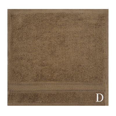 Daffodil (Dark Beige) Monogrammed Face Towel (30 x 30 Cm - Set of 6) 100% Cotton, Absorbent and Quick dry, High Quality Bath Linen- 500 Gsm White Thread Letter "D"