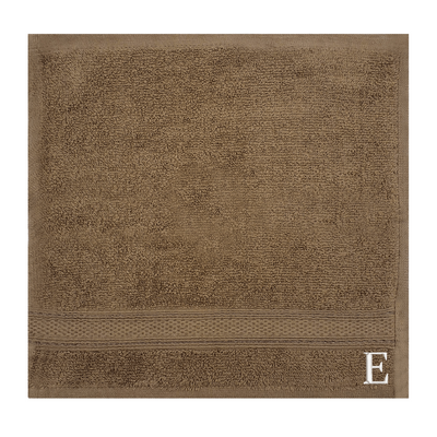 Daffodil (Dark Beige) Monogrammed Face Towel (30 x 30 Cm - Set of 6) 100% Cotton, Absorbent and Quick dry, High Quality Bath Linen- 500 Gsm White Thread Letter "E"