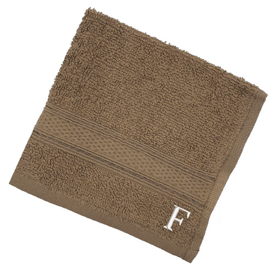 Daffodil (Dark Beige) Monogrammed Face Towel (30 x 30 Cm - Set of 6) 100% Cotton, Absorbent and Quick dry, High Quality Bath Linen- 500 Gsm White Thread Letter "F"