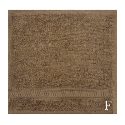 Daffodil (Dark Beige) Monogrammed Face Towel (30 x 30 Cm - Set of 6) 100% Cotton, Absorbent and Quick dry, High Quality Bath Linen- 500 Gsm White Thread Letter "F"