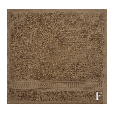 Daffodil (Dark Beige) Monogrammed Face Towel (30 x 30 Cm - Set of 6) 100% Cotton, Absorbent and Quick dry, High Quality Bath Linen- 500 Gsm White Thread Letter "F"